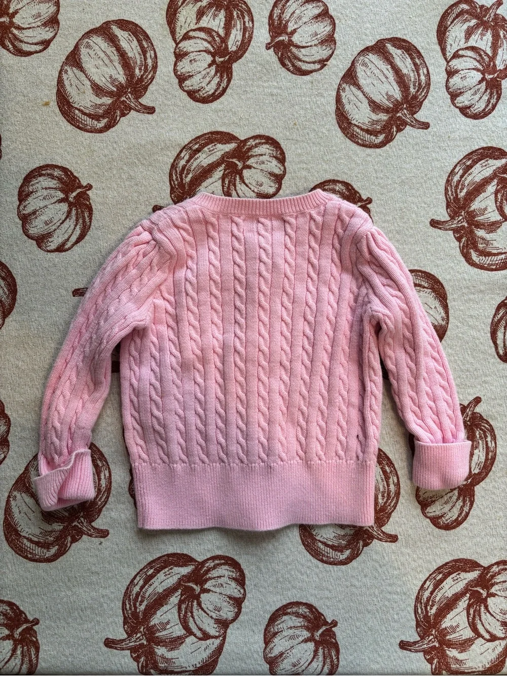 Ralph Lauren Pink Cable-Knit Kids Cardigan with Navy Pony